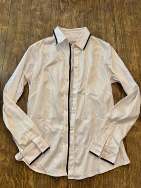 Banana Republic White Button-Up Shirt with Black Trim